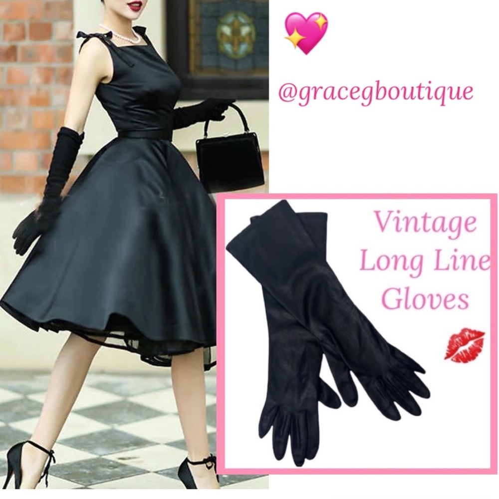 Long Length Gloves Black Vintage Dress Gloves Victorian Edwardian Audrey Hepburn
